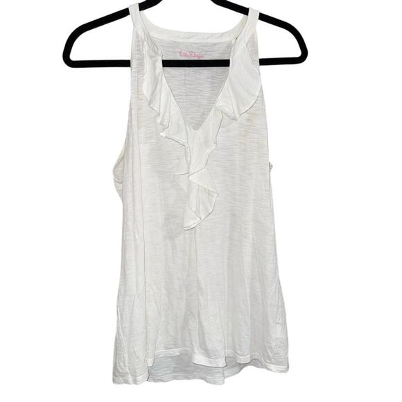 Lilly Pulitzer Shay Ruffle Tank Top Women’s Size Large White Shirt Blouse - Picture 2 of 4